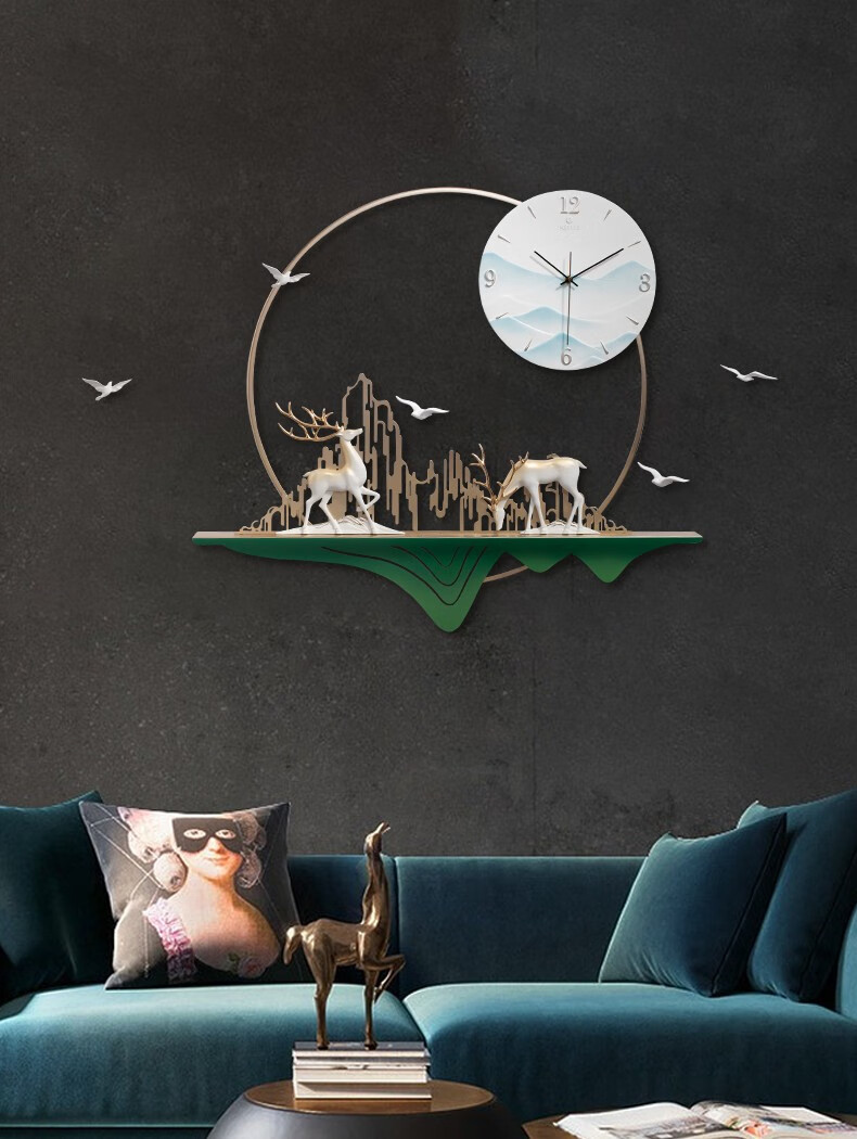 赵氏恒玺新中式客厅家用墙上艺术挂钟时尚艺术静音高档挂表浮雕创意钟