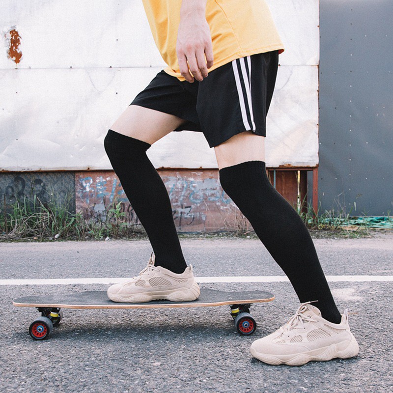 【2双】男士长筒袜子纯色过膝袜高筒足球运动袜毛巾底长袜子 藏青长筒