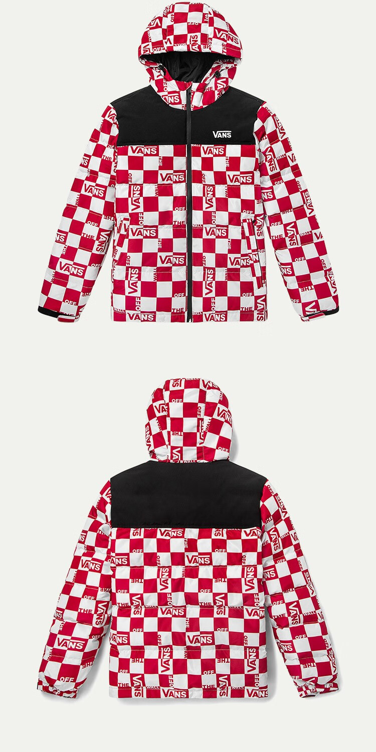 vans范斯官方 红白棋盘格男子冬季保暖羽绒服夹克外套 红白棋盘格 xl