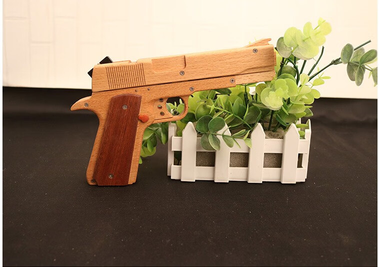实木连发反推上膛打橡皮筋手枪儿童玩具发射软弹类木头枪m1911实木