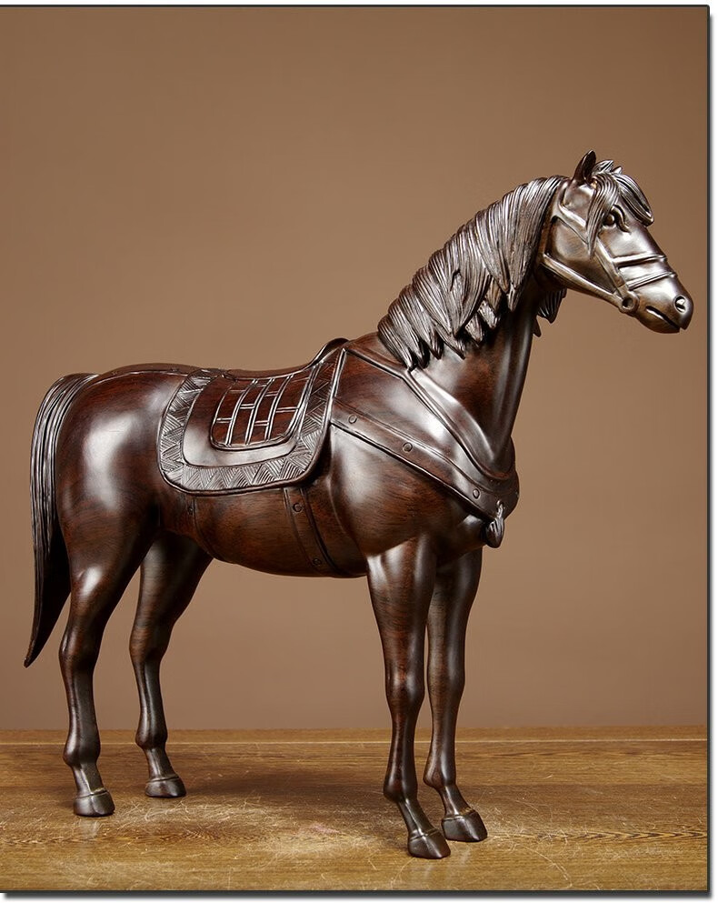 浣彩黑檀木木雕摆件马实木质雕刻动物生肖中式家居客厅办公桌面开业