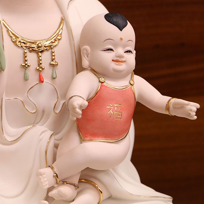 德化瓷白瓷陶瓷抱子观音佛像客厅摆件摆件家用童子菩萨婚礼工艺礼品16