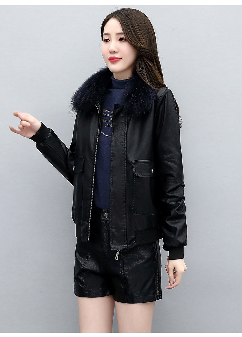 诺诚卉 皮衣女短款加绒加厚2020冬季新款大毛领pu皮短外套韩版修身