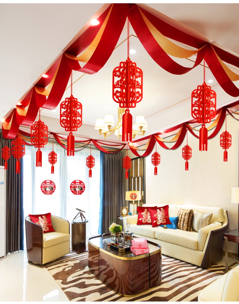 波浪旗彩带客厅拉花婚房装饰卧室房间布置男女方婚庆用品创意结婚套餐