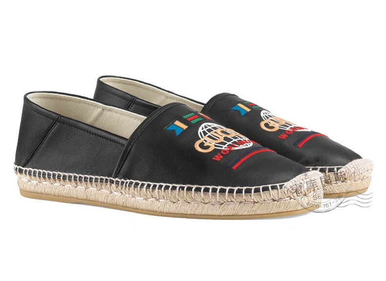 gucci古驰男鞋皮革llogo刺绣一脚蹬休闲平底鞋渔夫鞋599532a9l001000