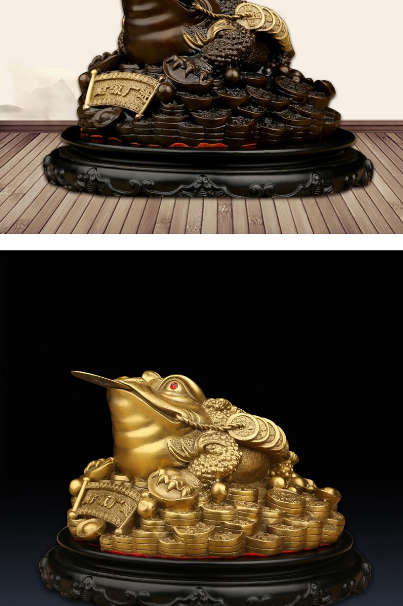 铜艺术品办公室桌面风水摆件公司桥台装饰摆设 小号黄铜金蟾复古款