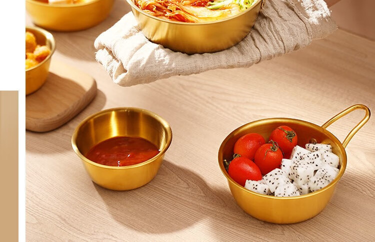 料理专用小黄碗热凉酒碗韩剧同款烤肉调料碗吃播拌饭餐具金色10cm无柄