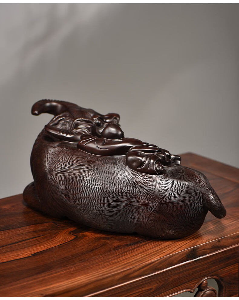 浣彩黑檀木雕卧牛摆件牧童骑牛家居办公室装饰摆设新居开业送礼工艺品