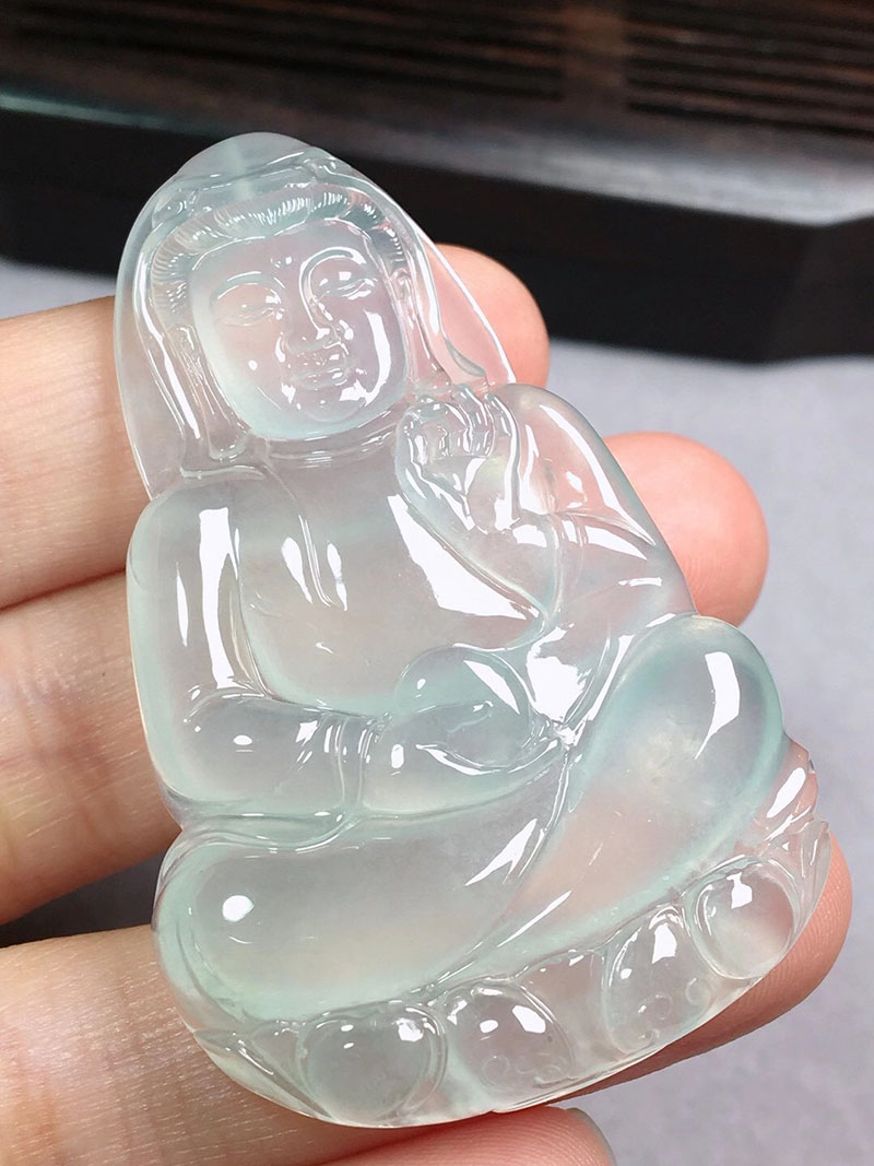 绿翠天成 翡翠高冰观音吊坠 冰种翡翠缅甸天然a货玉石平安玉坠男女款