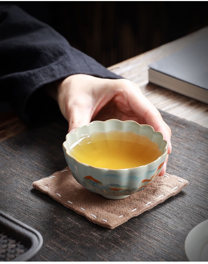 山水手工功夫茶杯开片可养主人杯陶瓷品茗杯家用礼盒装 大碗杯【图片