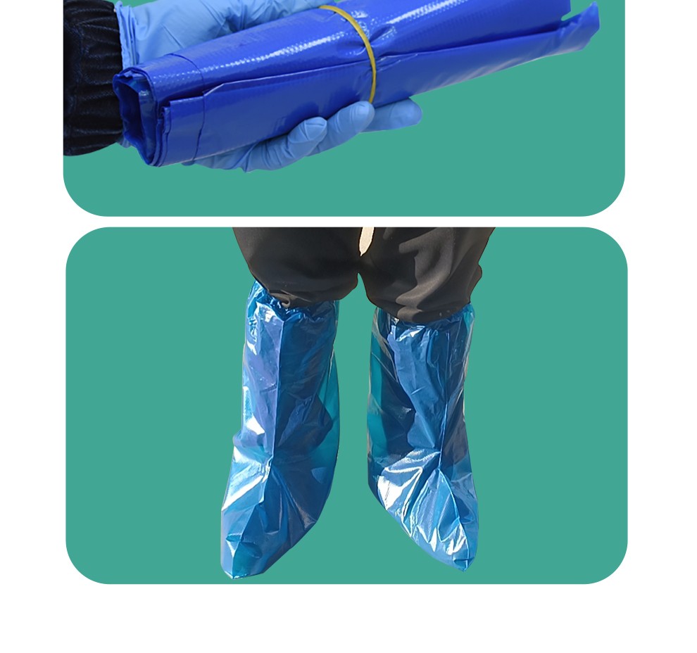 养猪场靴套蓝色长筒靴套加厚加大塑料鞋套防滑耐磨一次性5双一卷10双