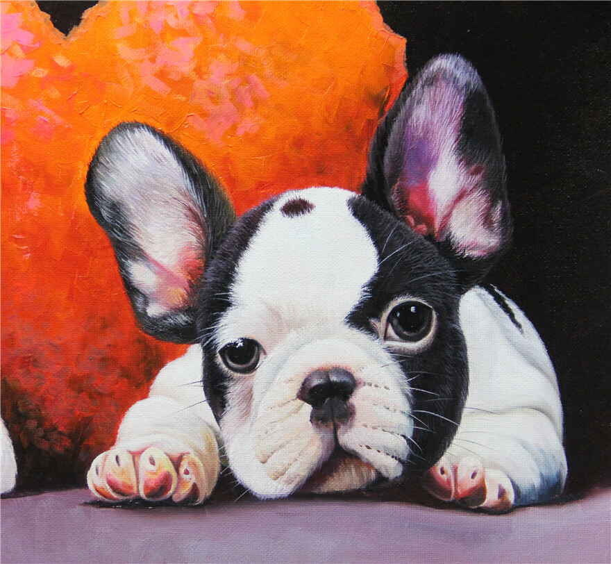 朝鲜一级画家 金恩心《法斗》动物油画 装饰收藏 6271