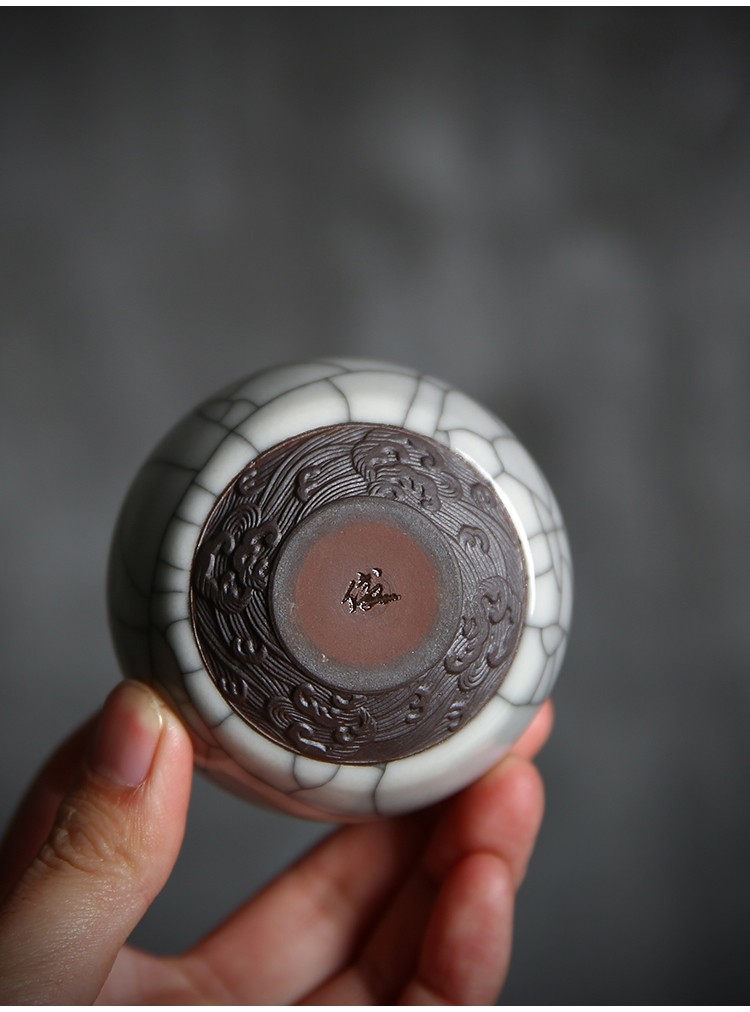 憬莀茶具龙泉青瓷茶杯吴俊手工哥窑祥云小茶碗普洱主人杯品茗杯祥云款