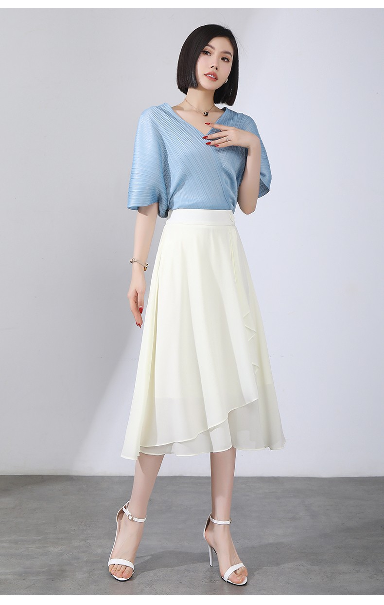 伊索琳雪纺半身裙女中长款高腰遮胯a字裙2022夏季新款显瘦休闲大摆伞