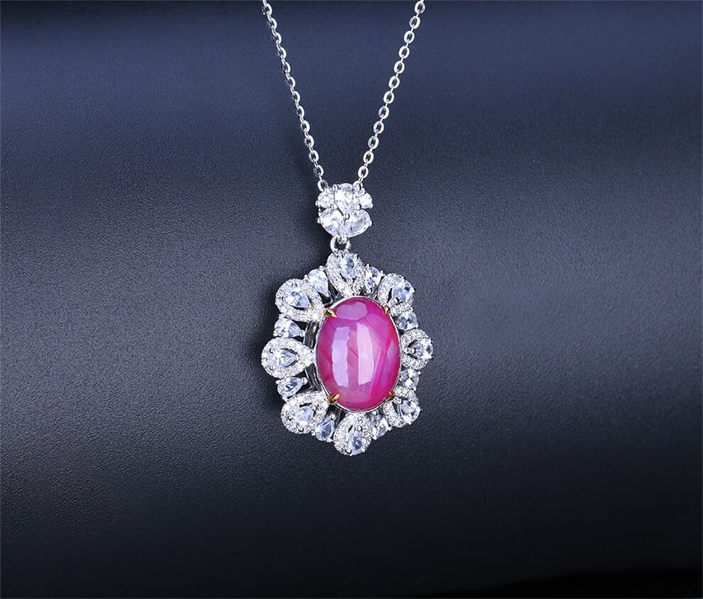 宥熙珠宝天然无烧星光红宝石吊坠彩色宝石18k金镶嵌裸石重量865ct晶体