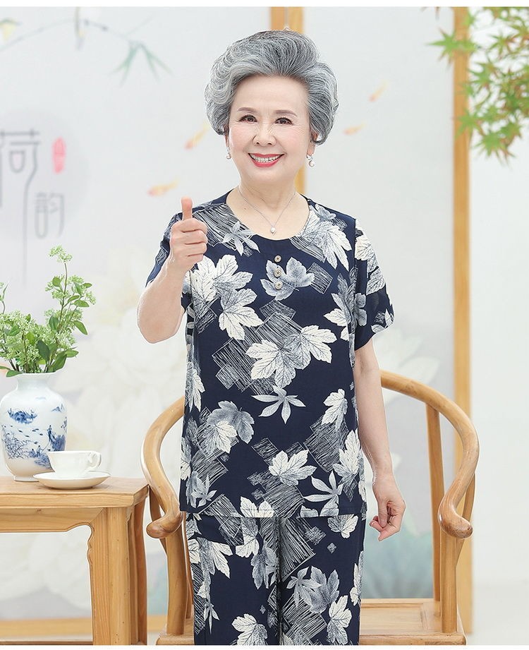 添益ty中老年女装2022夏装奶奶棉绸套装老年人宽松大码衣服妈妈夏季