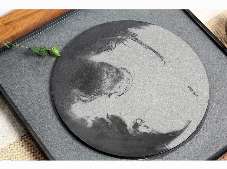 石间说 天然乌金石茶盘创意大小号茶具托盘家用排水正方形干泡茶台 墨