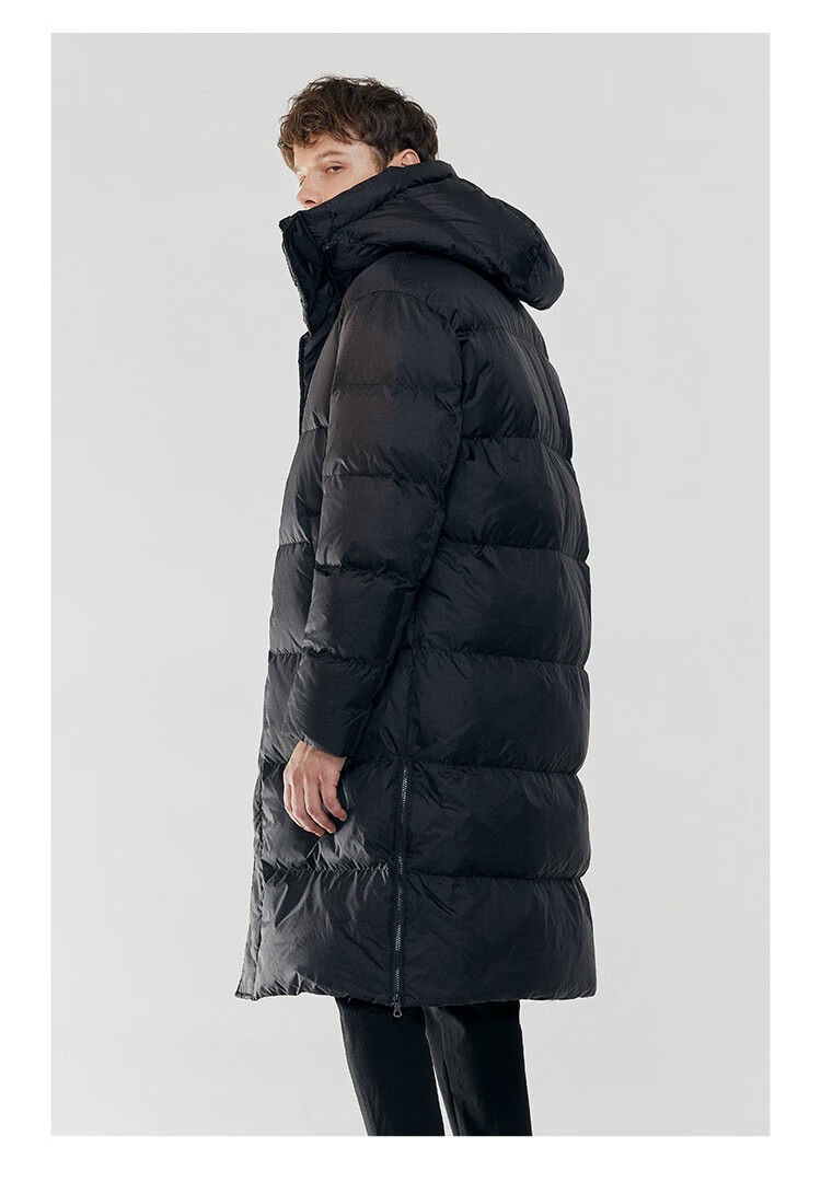 navigare意大利小帆船长款过膝羽绒服男连帽防风大衣冬季防寒服黑xl52