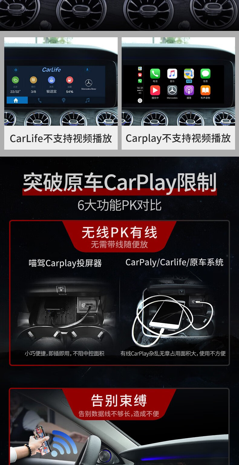 e300l glc260 s级无线carplay模块盒子 华为专用无线hicar-usb接口