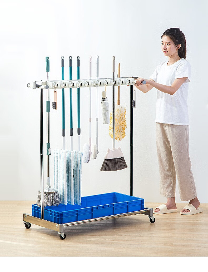 落地式可移动拖把架不锈钢收纳置物架扫把拖把墩布整理架子学校酒店