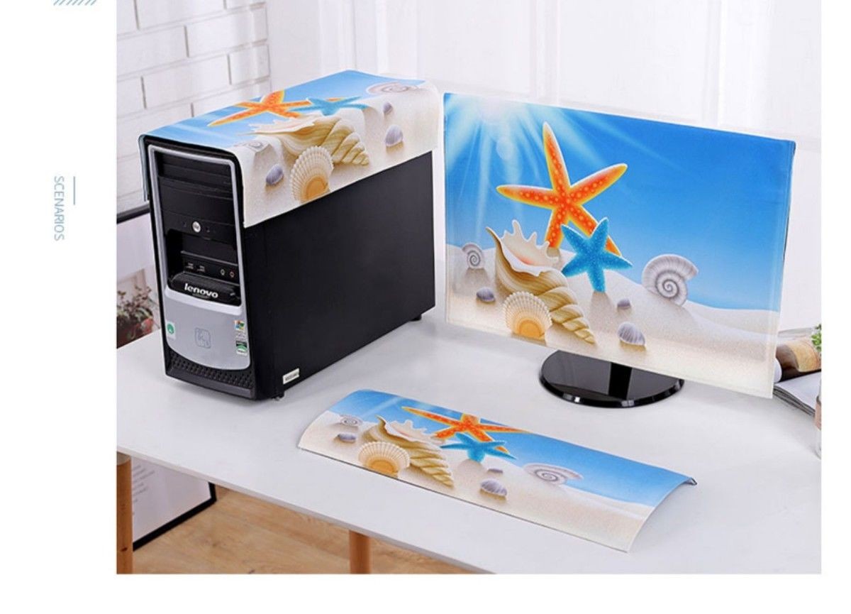 电脑罩防尘罩台式电脑蒙布液晶显示器键盘主机保护套屏幕盖布防尘石头