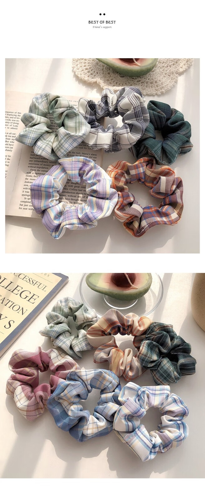 法式大肠圈碎花格子发圈复古百搭布艺发绳女网红发饰21山吹c款两件装