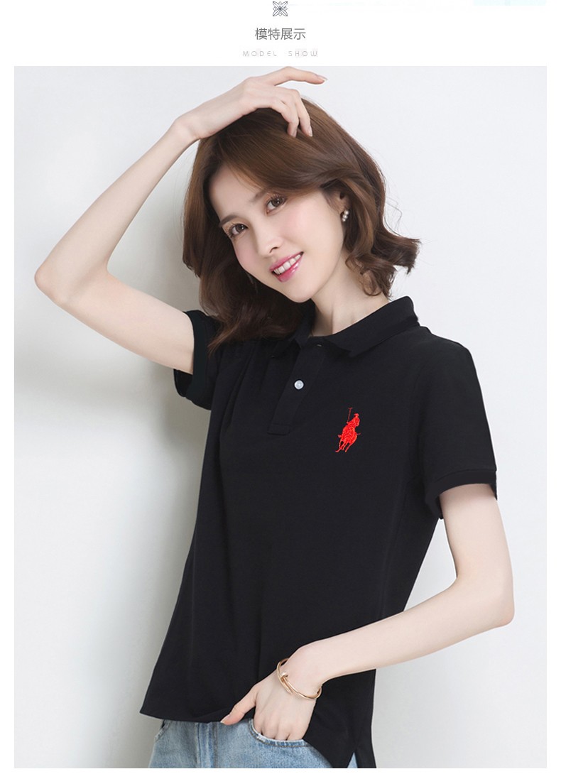 保罗polo女装纯棉翻领短袖t恤女夏季宽松带领polo衫运动休闲定制t恤