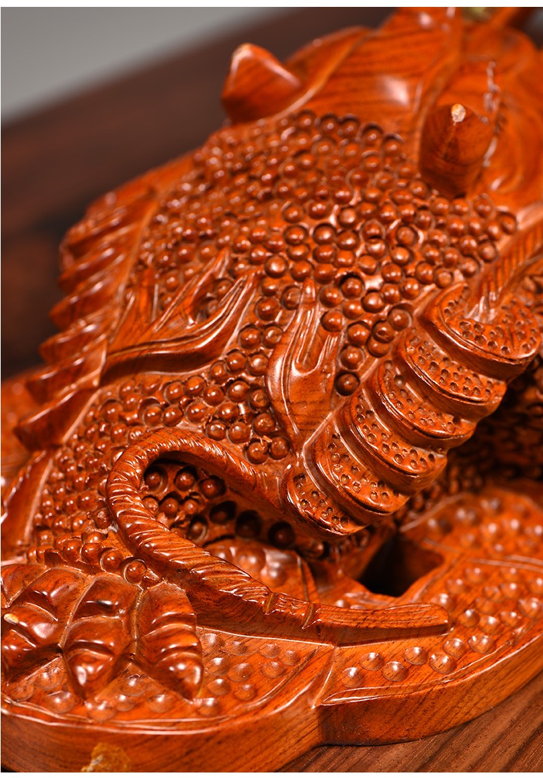 浣彩花梨木雕三足金蟾蜍风水招财摆件客厅装饰酒柜摆件实木雕刻工艺品