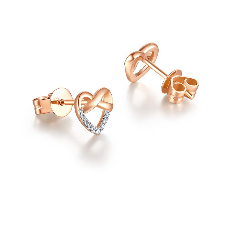tsl谢瑞麟18k金心形钻石耳钉群镶钻耳钉耳环玫瑰金耳饰ba573钻石耳钉