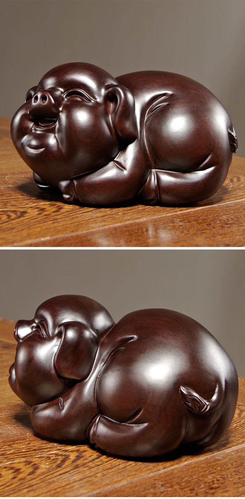 思古黑檀木雕小猪摆件十二生肖猪客厅家居装饰桌面摆件实木雕刻工艺品