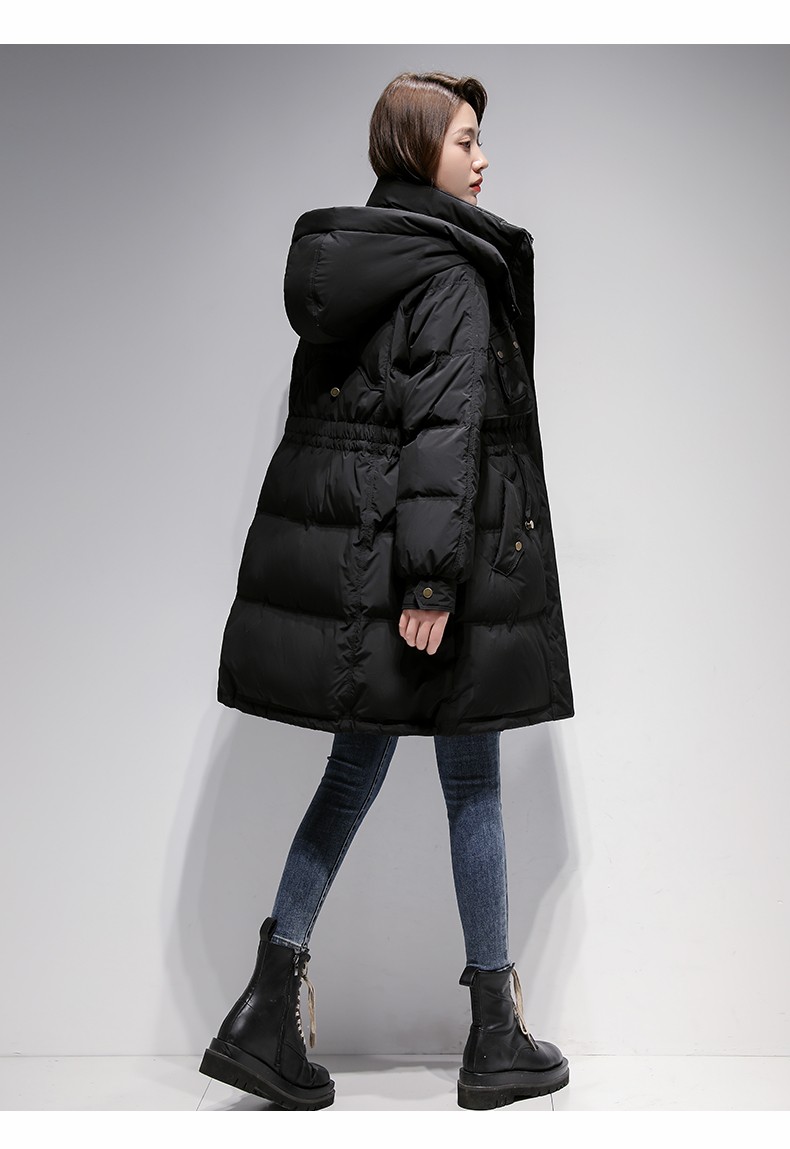 鸭鸭羽绒服女中长款2021年冬季新款保暖休闲连帽韩版宽松百搭外套xh榆