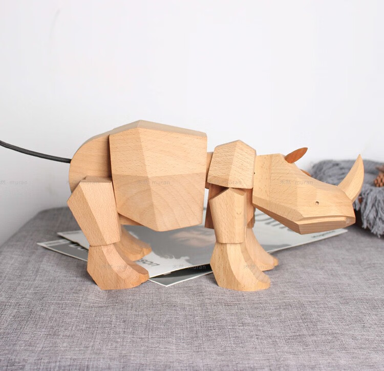 木质家居创意工艺品摆件犀牛实木软装饰品酒吧休闲厅办公桌面摆设装饰
