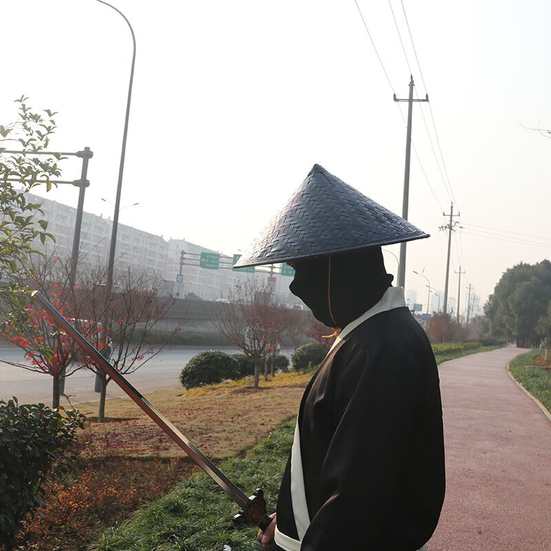 遮阳帽舞蹈道具竹编斗笠帽侠客帽子蓑衣帽影视拍摄道具复古黑色竹帽