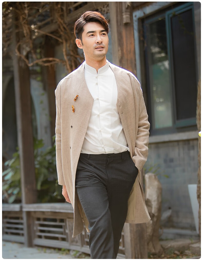 瑞蚨祥风衣 2020新品中国风男装休闲中长款风衣 宽松上衣外套女 深