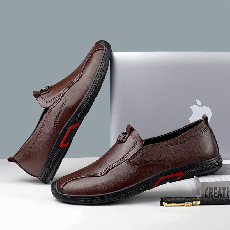 汉克红蚂蚁真皮男鞋四季春秋新款百搭头层牛皮套脚舒适商务休闲豆豆