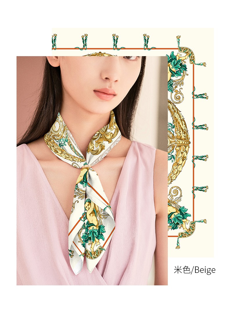 万事利wensli新品真丝桑蚕丝丝巾女百搭时尚小方巾双面印花丘比特