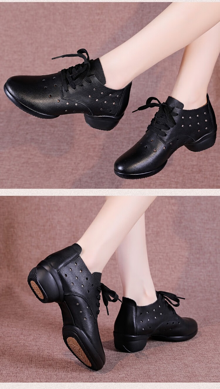 恰恰鱼真皮广场舞女鞋夏季跳舞鞋软底白色舞蹈鞋时尚外穿网面透气黑色