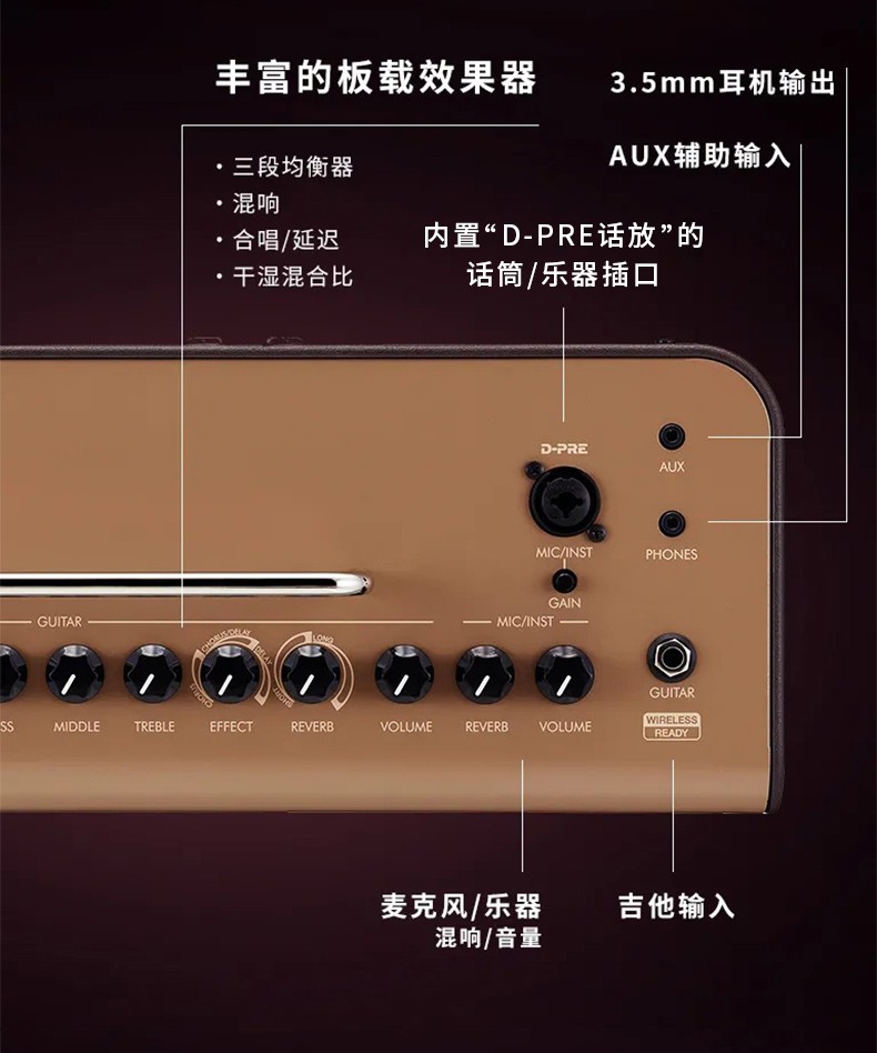 雅马哈yamaha吉他音箱thr30iiawl木吉他民谣弹唱便携充电蓝牙无线音响
