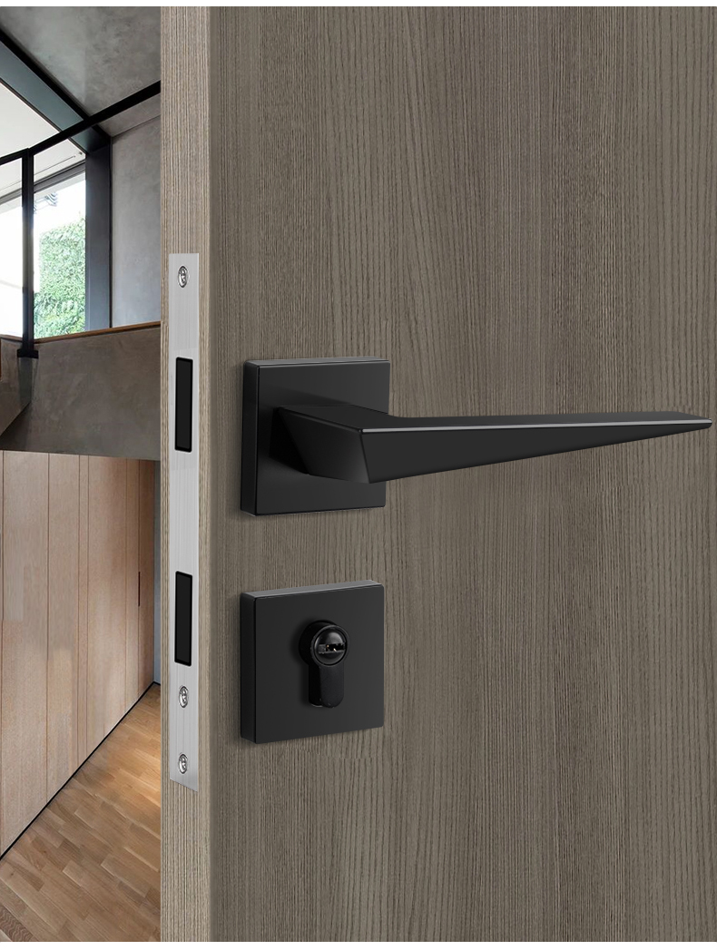 简约实木房门锁黑钢拉丝灰色门锁黑色升级套餐磁吸锁3片子母合页1门吸
