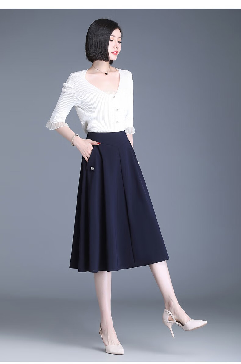 伊索琳半身裙女中长款2022年春夏季新款高腰大摆a字裙气质百褶裙伞裙