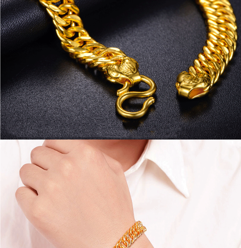 精品马鞭手链男士金手链双福扣老板手链情侣金手链 土豪霸气金手链