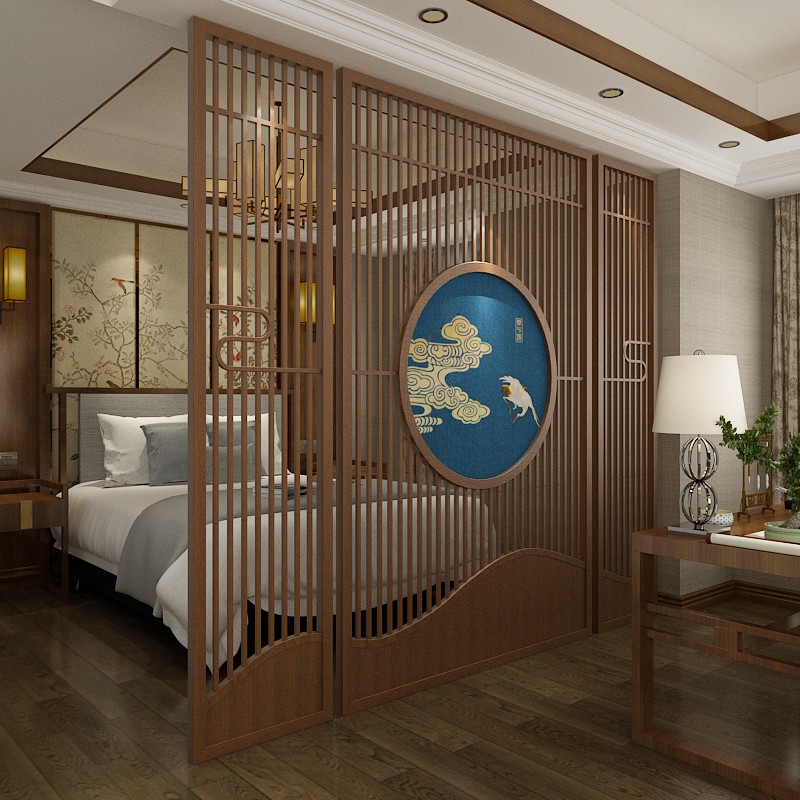现代中式实木屏风隔断玄关大客厅隔断墙卧室酒店茶社定制原木屏风