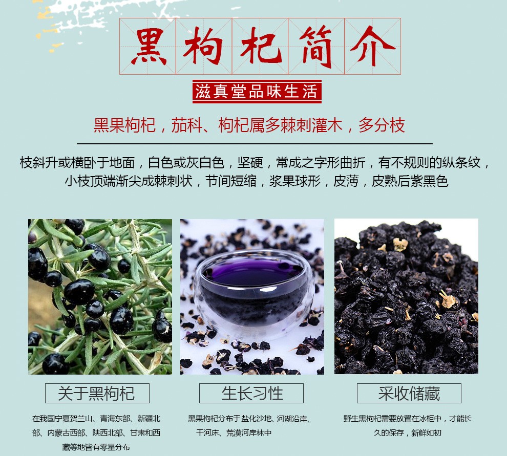 滋真堂黑枸杞大小黑枸杞宁夏青海柴达木黑枸杞大果500g