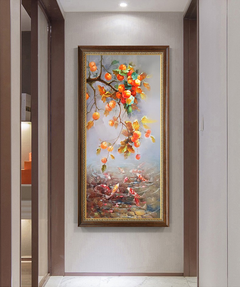 手工油画新中式客厅装饰画走廊过道挂画竖版玄关壁画b2款宽60高120cm