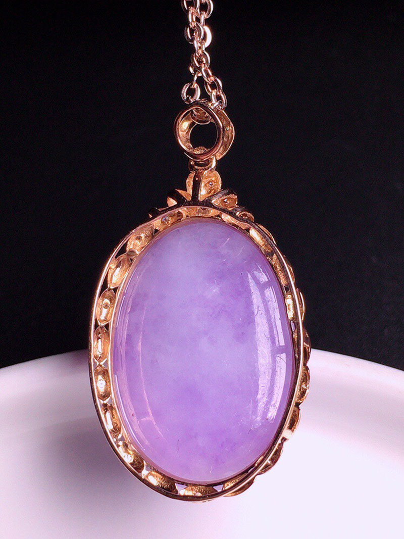 冰种翡翠18k金镶钻缅甸天然a货玉石平安玉坠玉佩珠宝项链送礼男女款