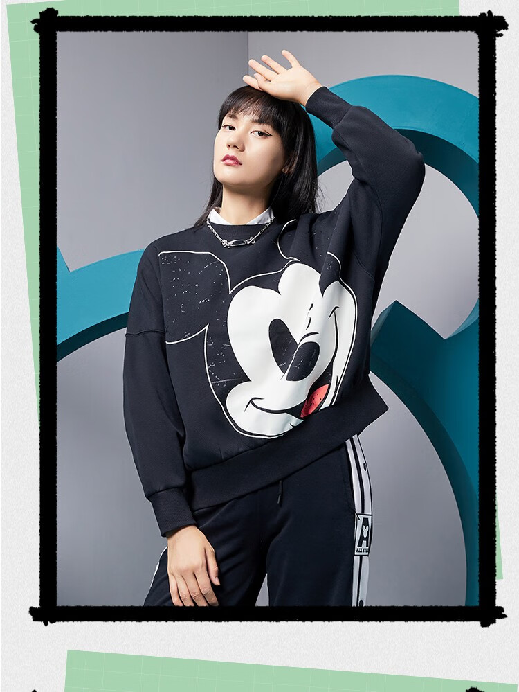 李宁卫衣女款2020迪士尼李宁联名系列女子加绒宽松套头无帽卫衣awdqc2