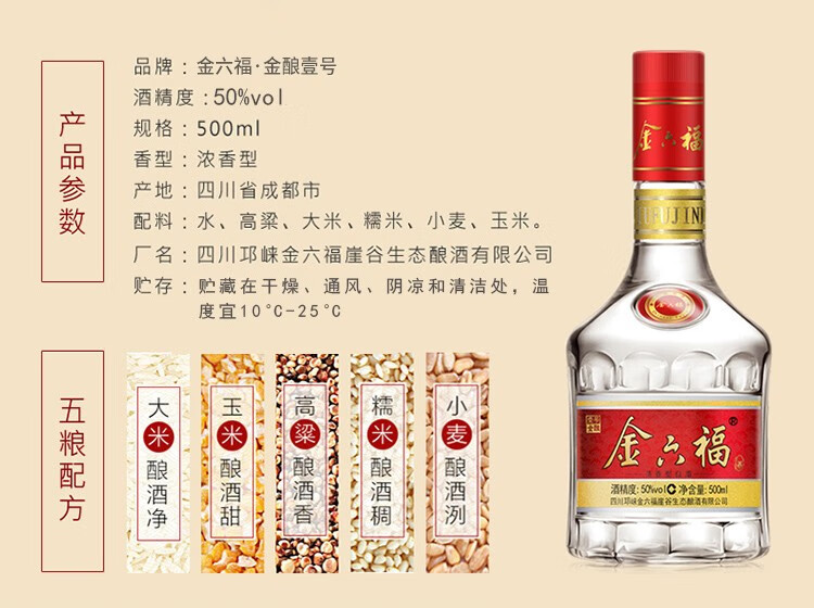 105983-金六福 五粮酿造 浓香型白酒 金酿壹号 50度 500ml*2瓶-详情图
