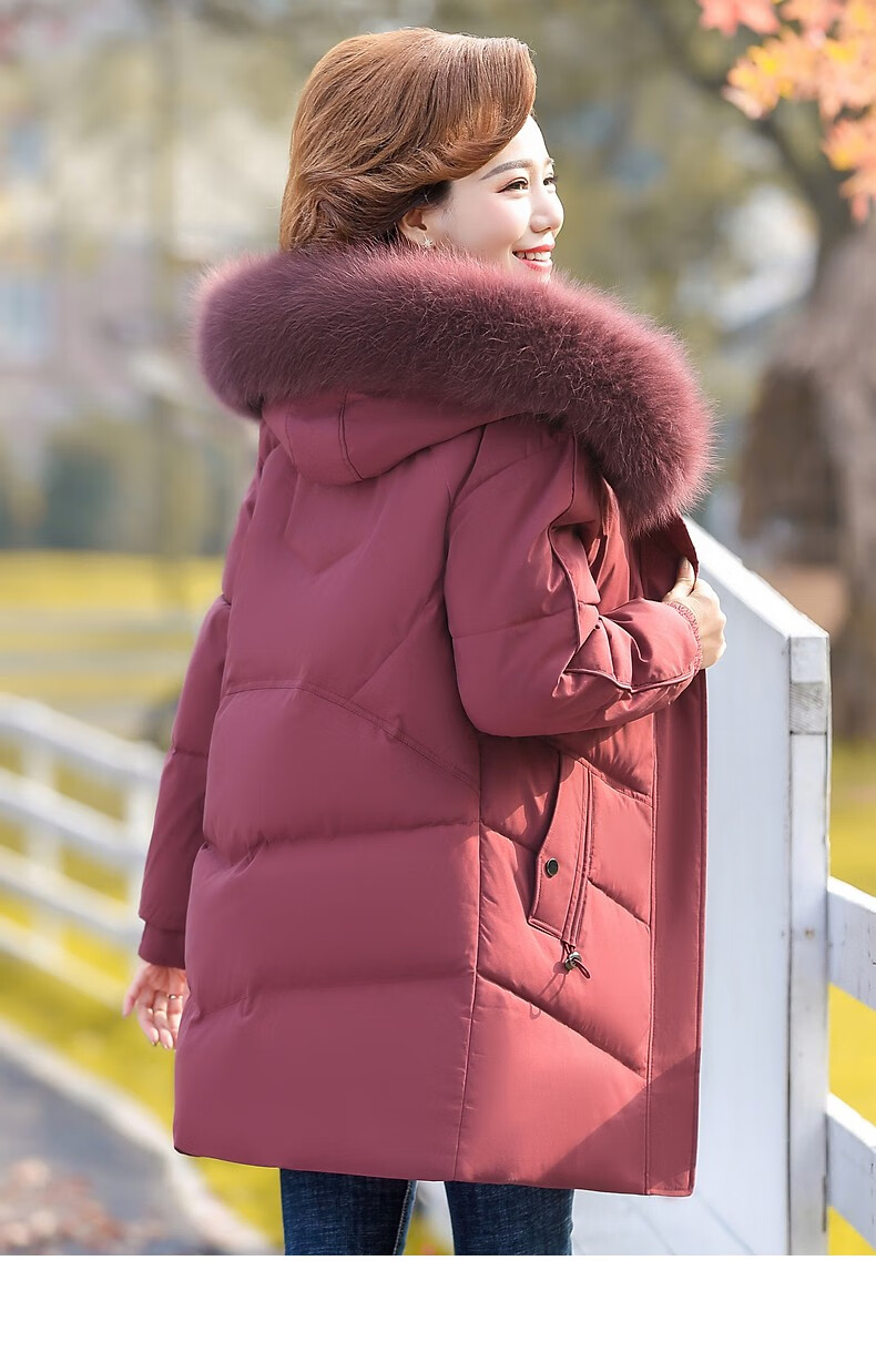 QIUFULUO Women's Winter Warm Down Cotton Jacket for Middle-aged and Elderly Women 50-60 Years Old, Premium Elegant Red Coat 16