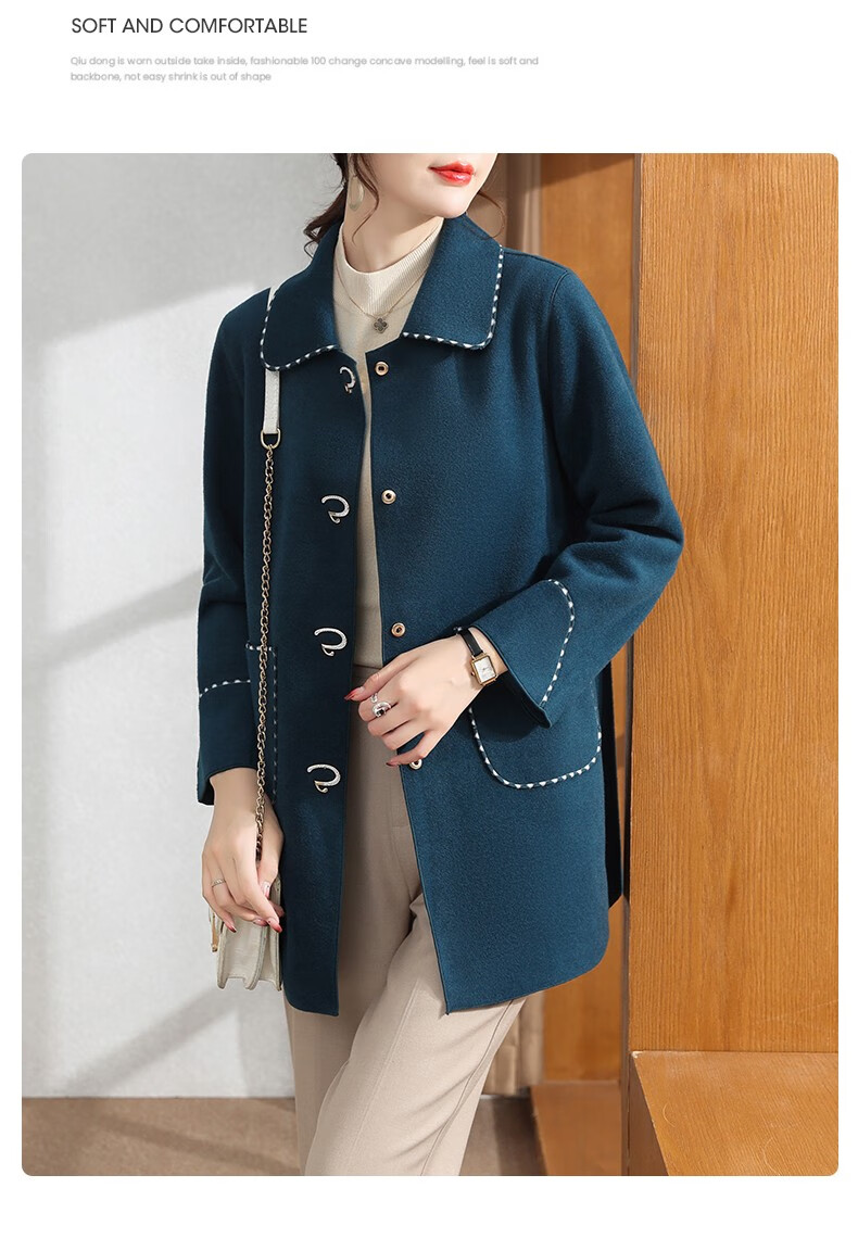 雪夕 妈妈装秋装毛呢外套新款中年女装秋冬装双面羊毛中老年衣服