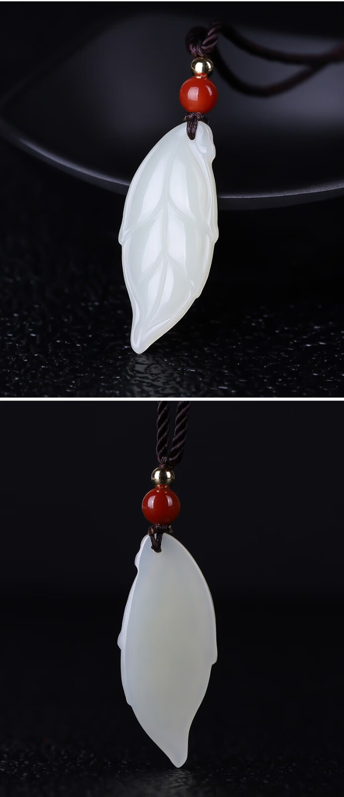 芊乔珠宝和田白玉金枝玉叶吊坠男女玉石树叶挂件玉佩